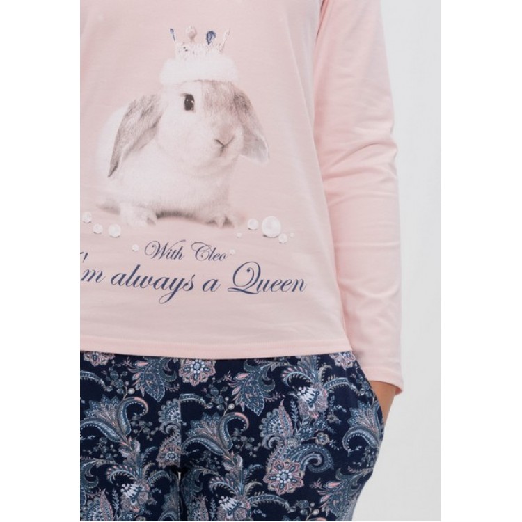 Хлопковая женская пижама с брюками 985 blue/pink, Cleo