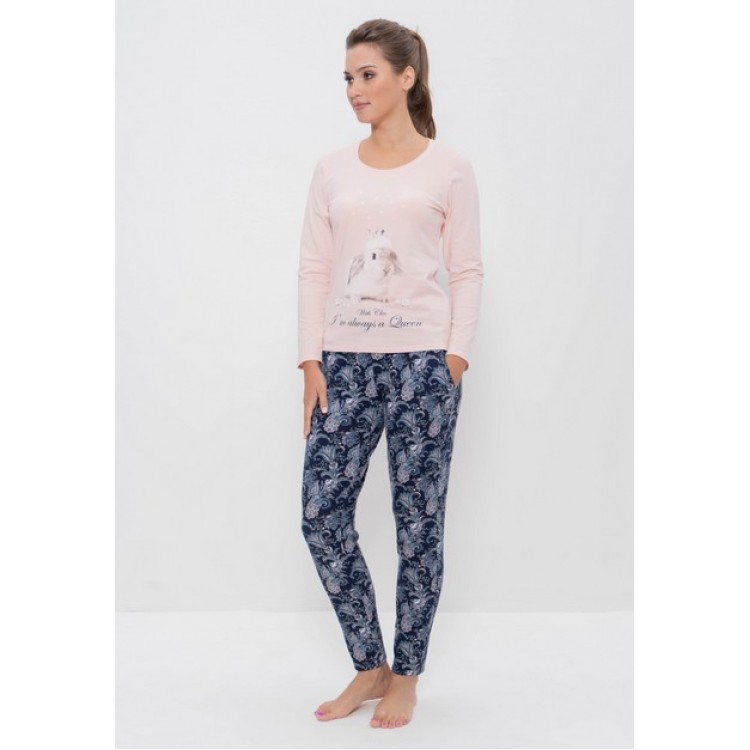 Хлопковая женская пижама с брюками 985 blue/pink, Cleo