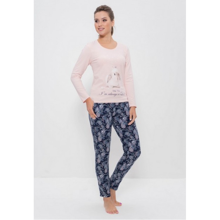 Хлопковая женская пижама с брюками 985 blue/pink, Cleo