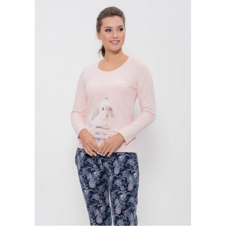 Хлопковая женская пижама с брюками 985 blue/pink, Cleo