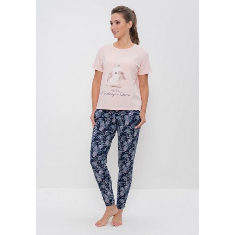 Хлопковая женская пижама с брюками 986 blue/pink, Cleo Хлопковая женская пижама с брюками 986 blue/pink, Cleo