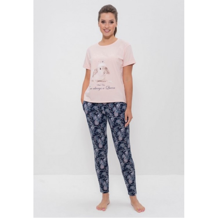 Хлопковая женская пижама с брюками 986 blue/pink, Cleo