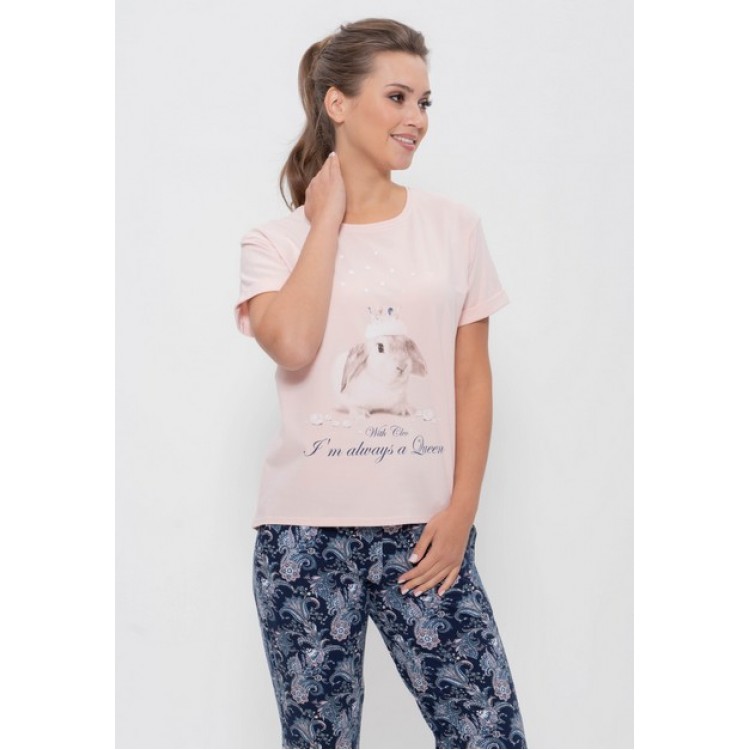 Хлопковая женская пижама с брюками 986 blue/pink, Cleo Хлопковая женская пижама с брюками 986 blue/pink, Cleo