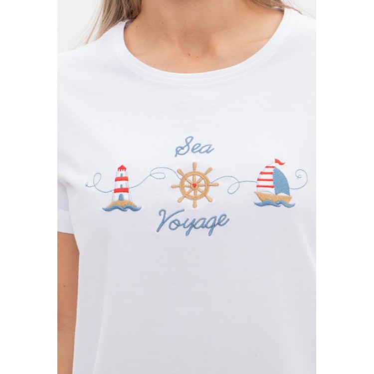 Хлопковая женская пижама с бриджами 987-1 белый/якоря, Cleo