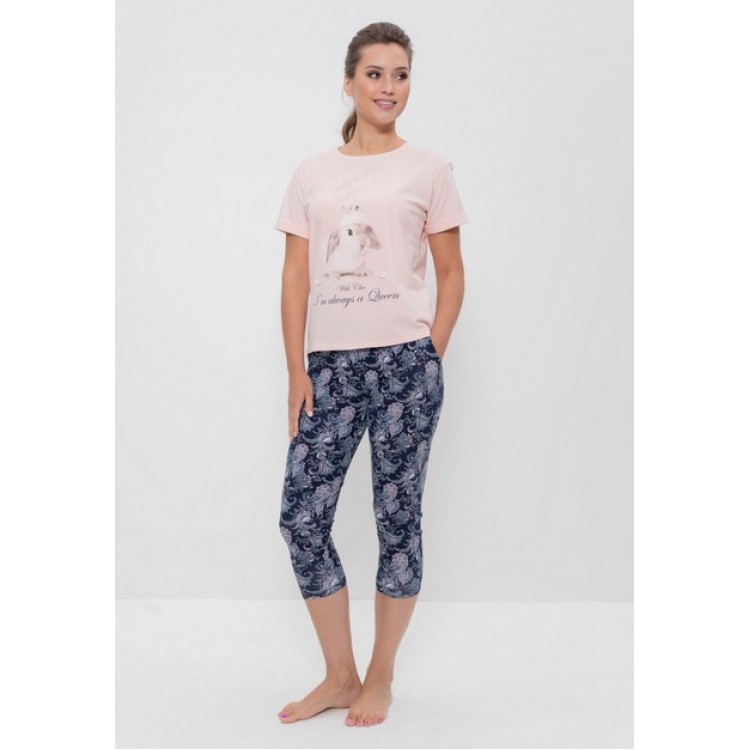 Хлопковая женская пижама с бриджами 987 blue/pink, Cleo