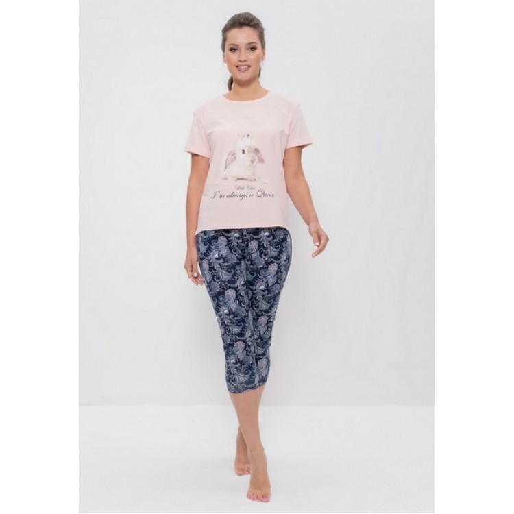 Хлопковая женская пижама с бриджами 987 blue/pink, Cleo