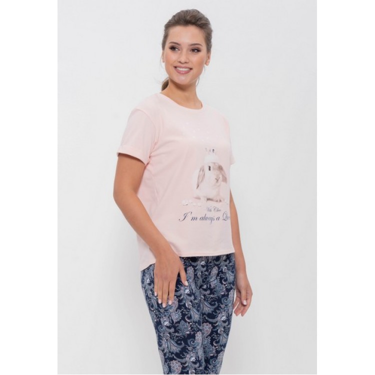 Хлопковая женская пижама с бриджами 987 blue/pink, Cleo