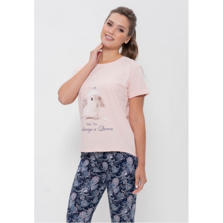 Хлопковая женская пижама с бриджами 987 blue/pink, Cleo