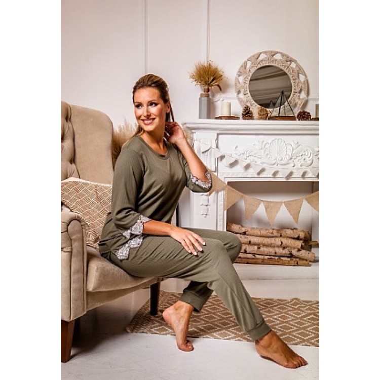 Женский домашний комплект с брюками 988-khaki, Cleo Женский домашний комплект с брюками 988-khaki, Cleo