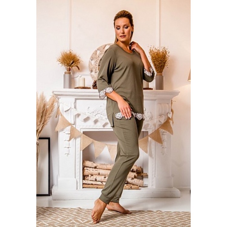 Женский домашний комплект с брюками 988-khaki, Cleo Женский домашний комплект с брюками 988-khaki, Cleo