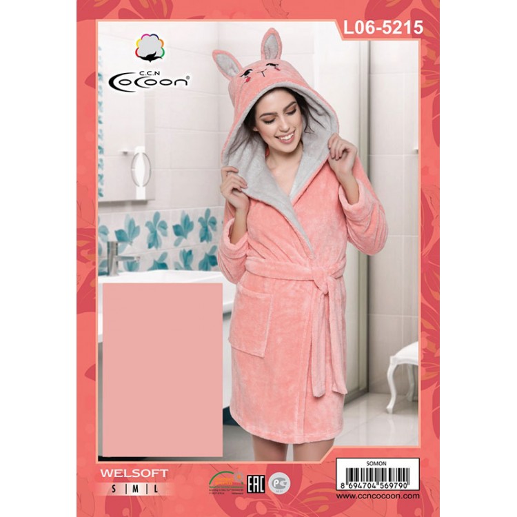 Домашний халат с ушками L06-5215 salmon, COCOON