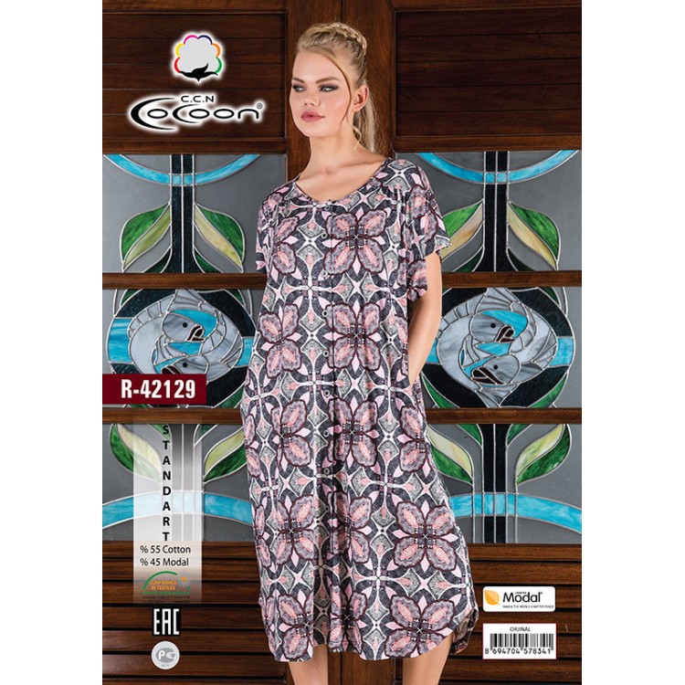 Длинный женский халат из хлопка R-42129, COCOON
