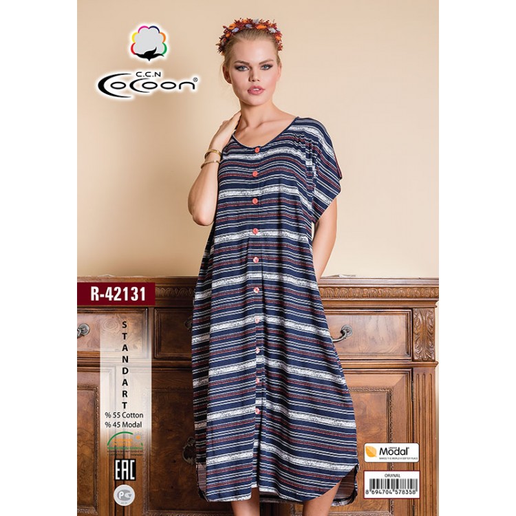 Длинный женский халат из хлопка R-42131, COCOON