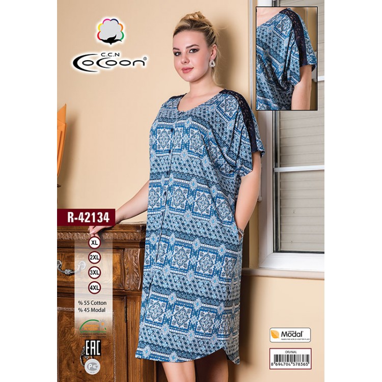 Длинный женский халат на пуговицах R-42134, COCOON