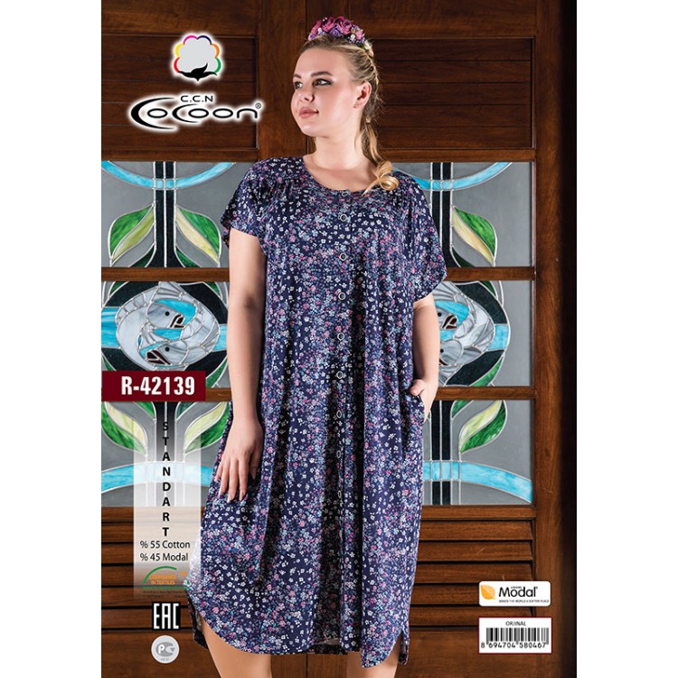 Длинный женский халат из хлопка R-42139, COCOON