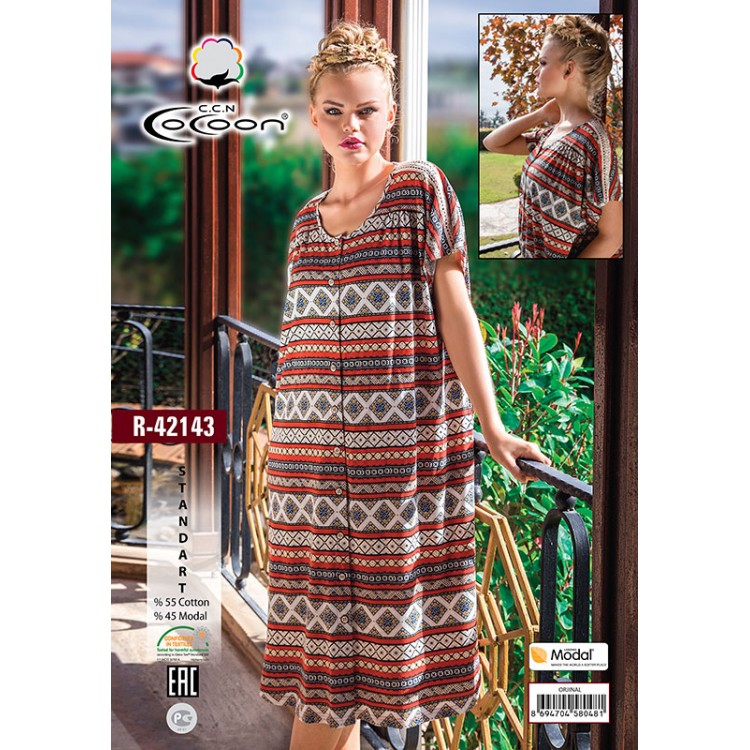 Длинный женский халат из хлопка R-42143, COCOON