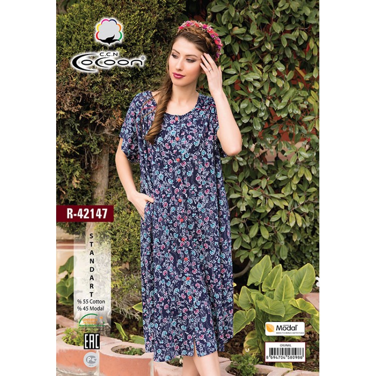 Длинный женский халат из хлопка R-42147, COCOON