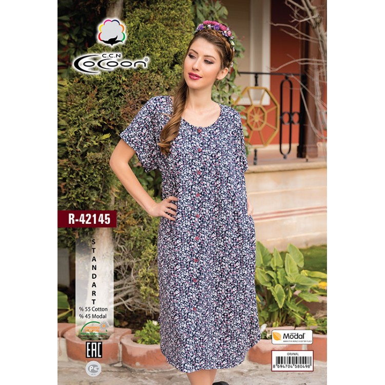 Длинный женский халат из хлопка R-42145, COCOON