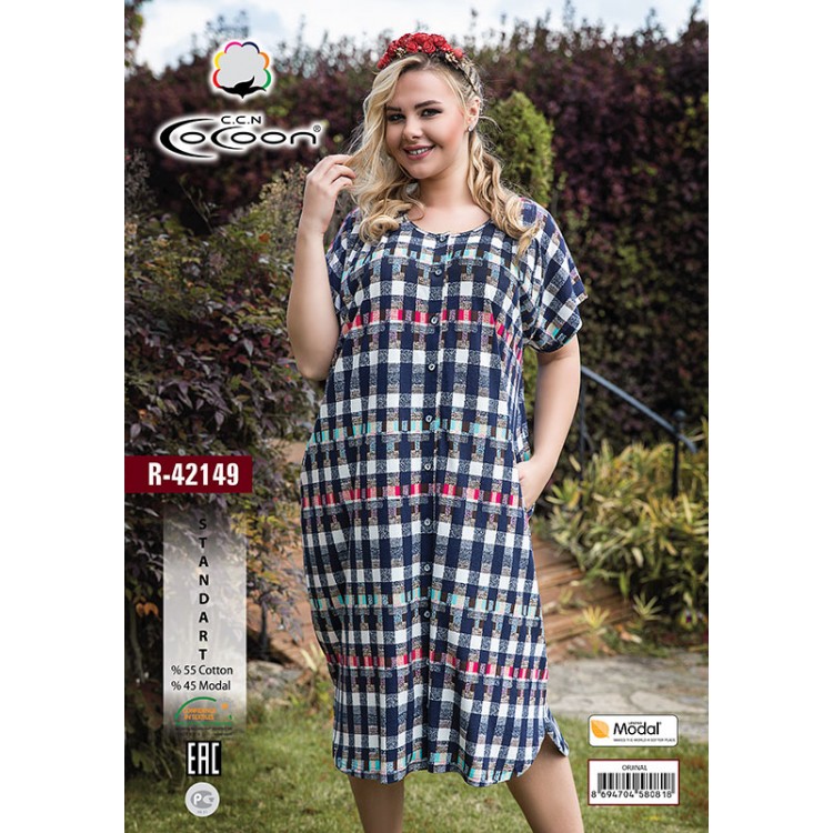 Длинный женский халат из хлопка R-42149, COCOON