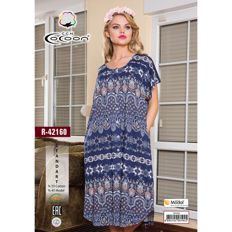 Длинный женский халат из хлопка R-42160, COCOON