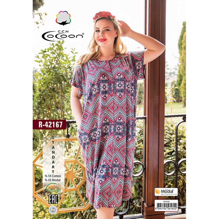 Длинный женский халат из хлопка R-42167, COCOON