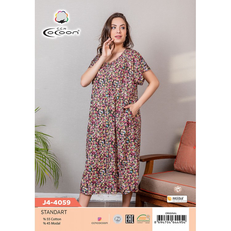 Длинный женский халат из хлопка J4-4059, COCOON