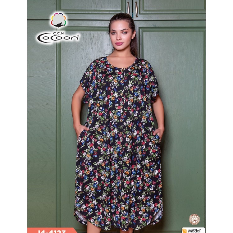 Длинный женский халат из хлопка J4-4123, COCOON