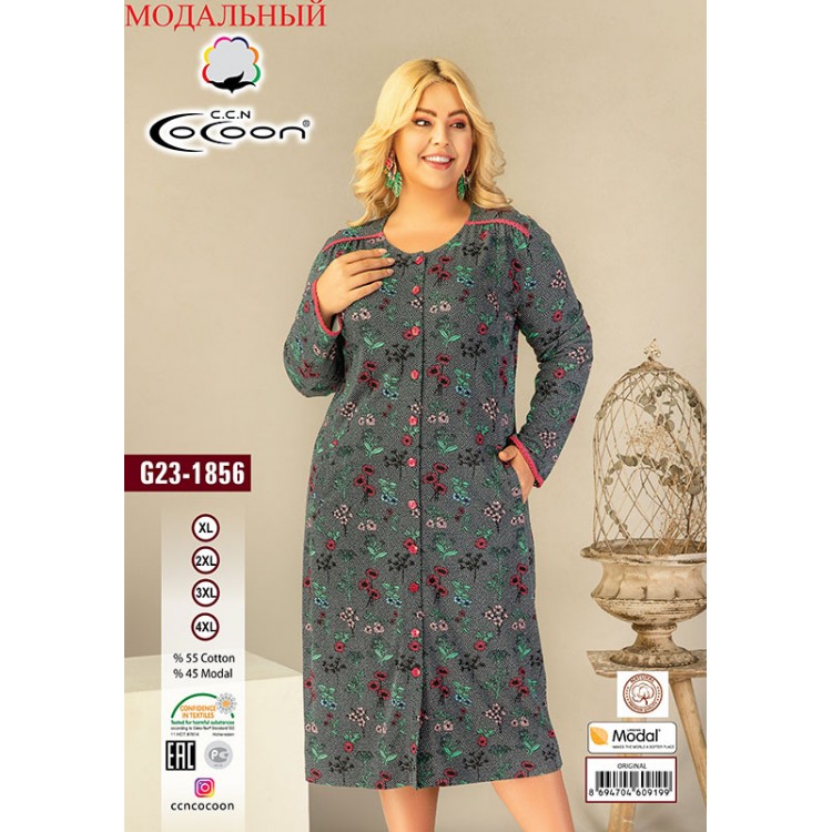 Халат женский длинный на пуговицах G23-1856, COCOON