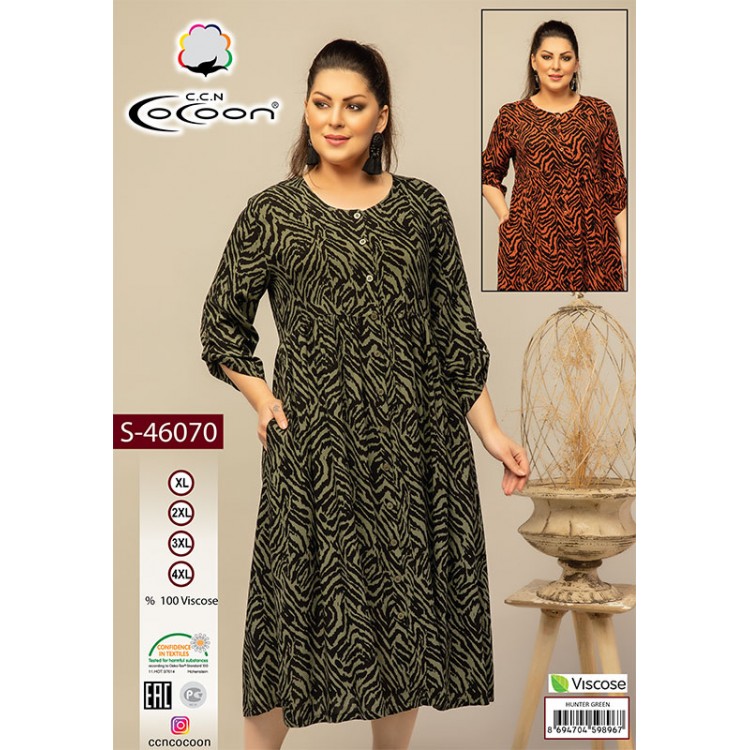 Халат женский домашний S46070 green, COCOON