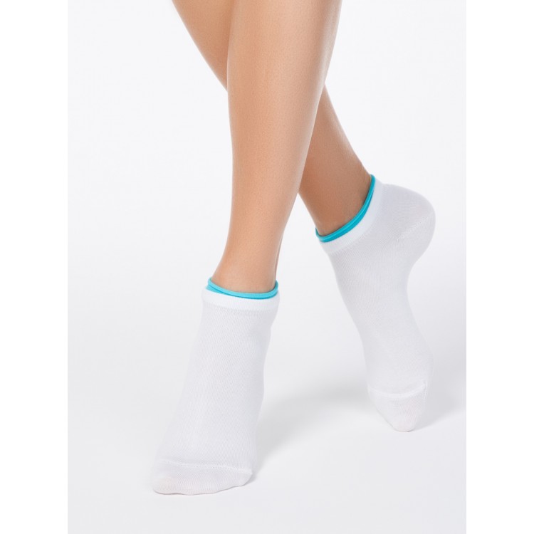 Укороченные спортивные женские носки из хлопка Active 12С-32СП white/turquoise, Conte