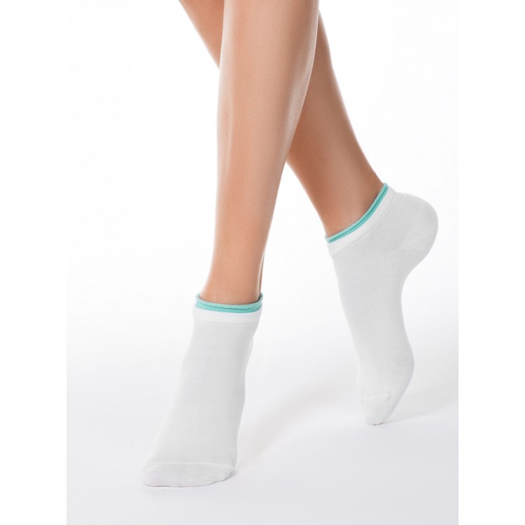 Укороченные спортивные женские носки из хлопка Active 12С-32СП white/pale turquoise, Conte
