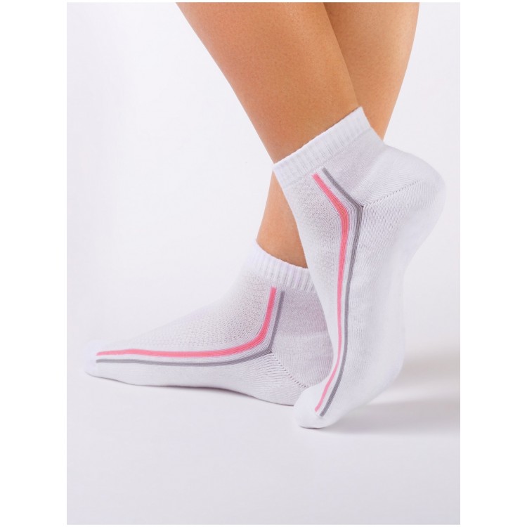 Укороченные спортивные женские носки из хлопка 7С-41СП 015 Active-white/light pink, Conte