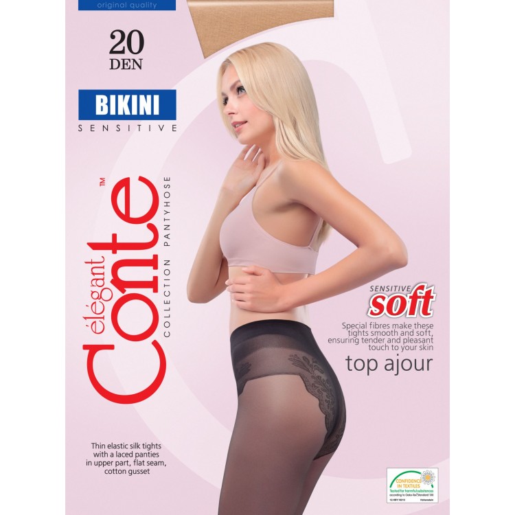 Колготки женские с ажурными трусиками Bikini 20-bronz, Conte