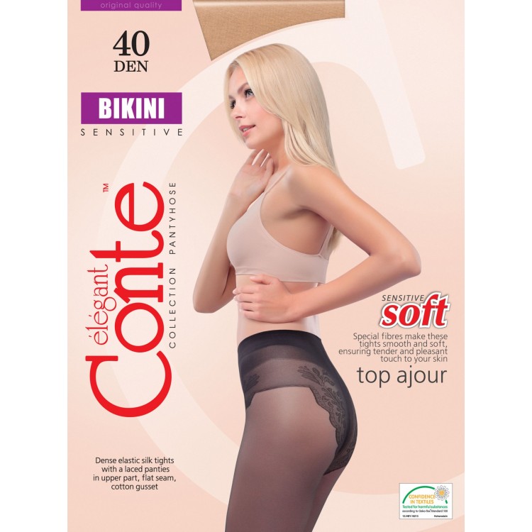 Колготки женские с ажурными трусиками Bikini 40-grafit, Conte
