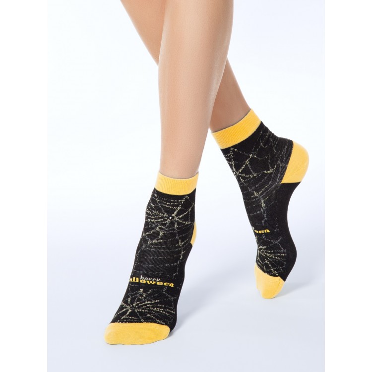 Носки женские хлопковые с люрексом 17С-46СП 285 Classic-black/yellow, Conte