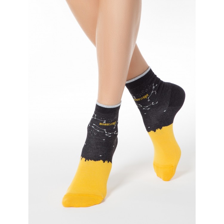 Носки женские хлопковые с люрексом 17С-46СП 122 Classic-black/yellow, Conte