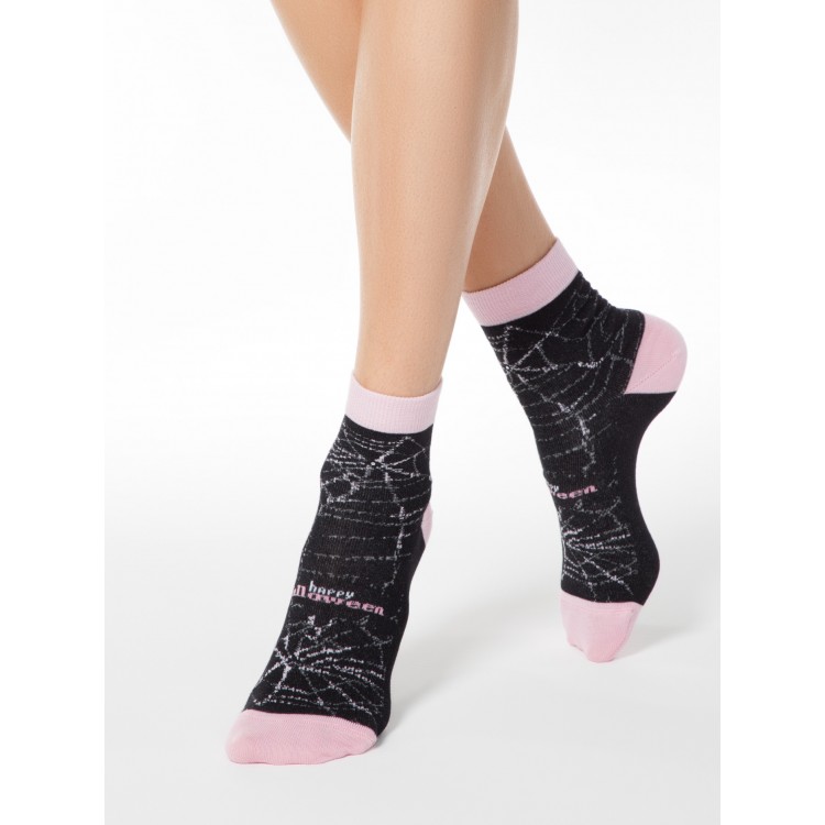 Носки женские хлопковые с люрексом 17С-46СП 285 Classic-black/pink, Conte