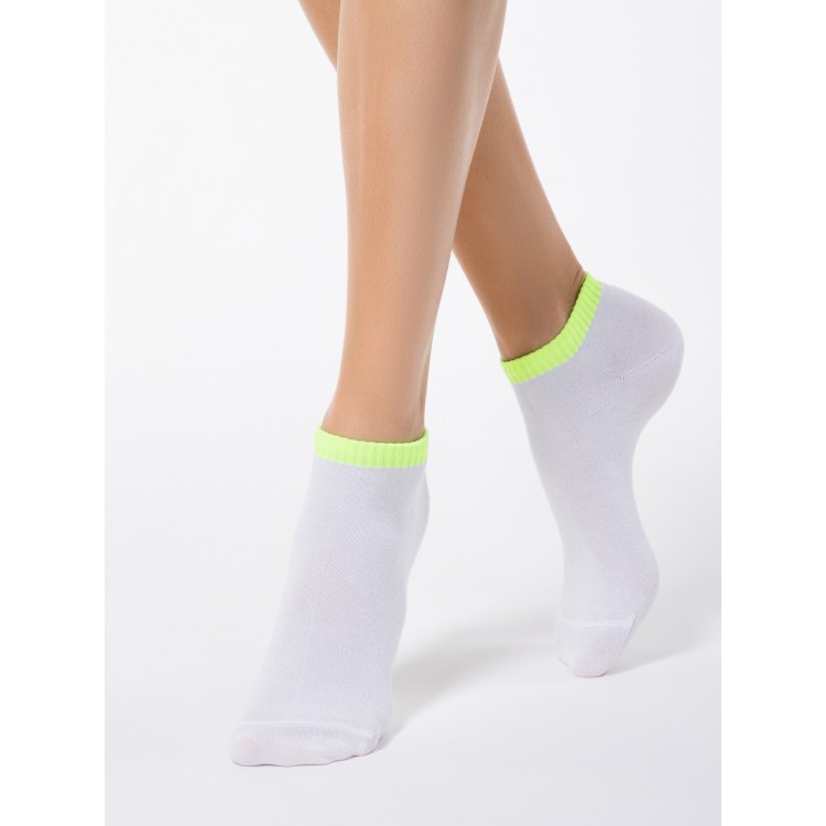 Укороченные спортивные женские носки 7С-34СП 068 Classic-white/light green, Conte