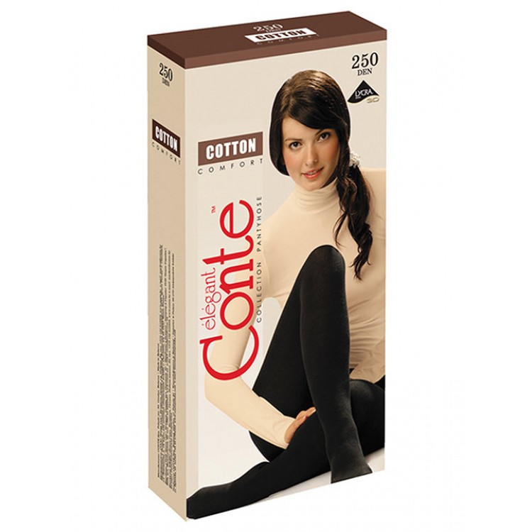 Колготки женские теплые 250 den Cotton 250 - mocca, Conte