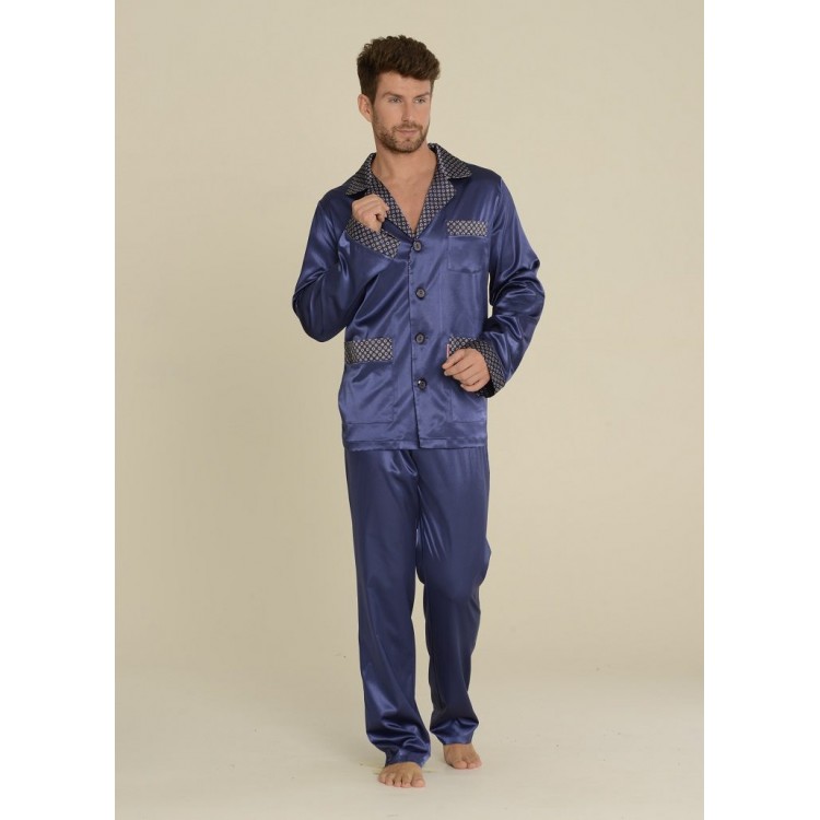Мужская пижама атласная 939 SATYNA blue, DE LAFENSE