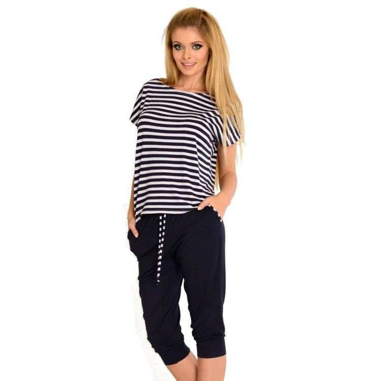 Синяя полосатая пижама из вискозы blue/white, DeLafense