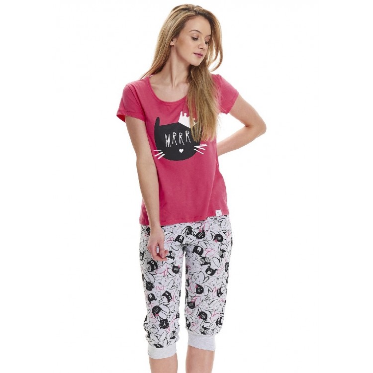 Женская хлопковая пижама с бриджами 9431-gray/pink, DOBRA NOCHKA