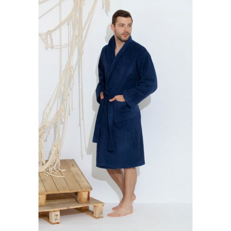 Мужской махровый халат 363 Deep Blue, Еватекс