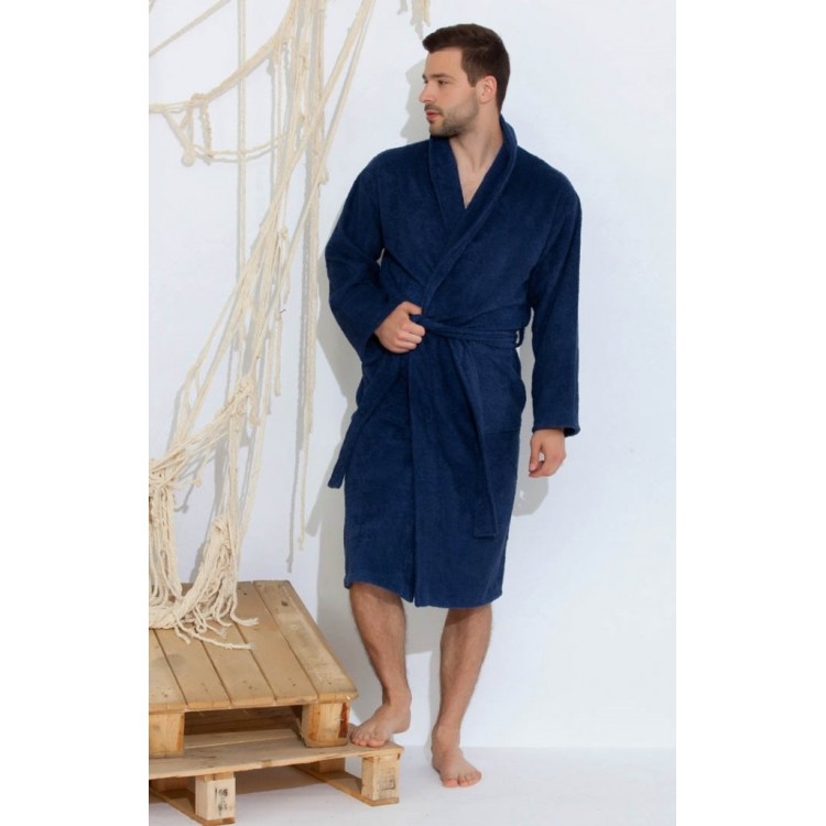 Мужской махровый халат 363 Deep Blue, Еватекс