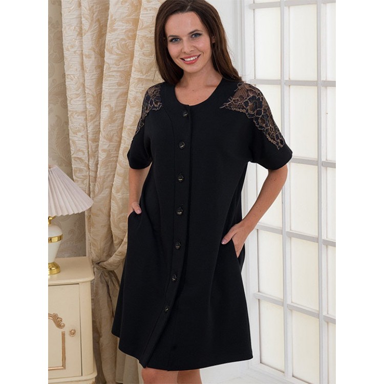 Хлопковый халат на пуговицах 1001-black, Emmi