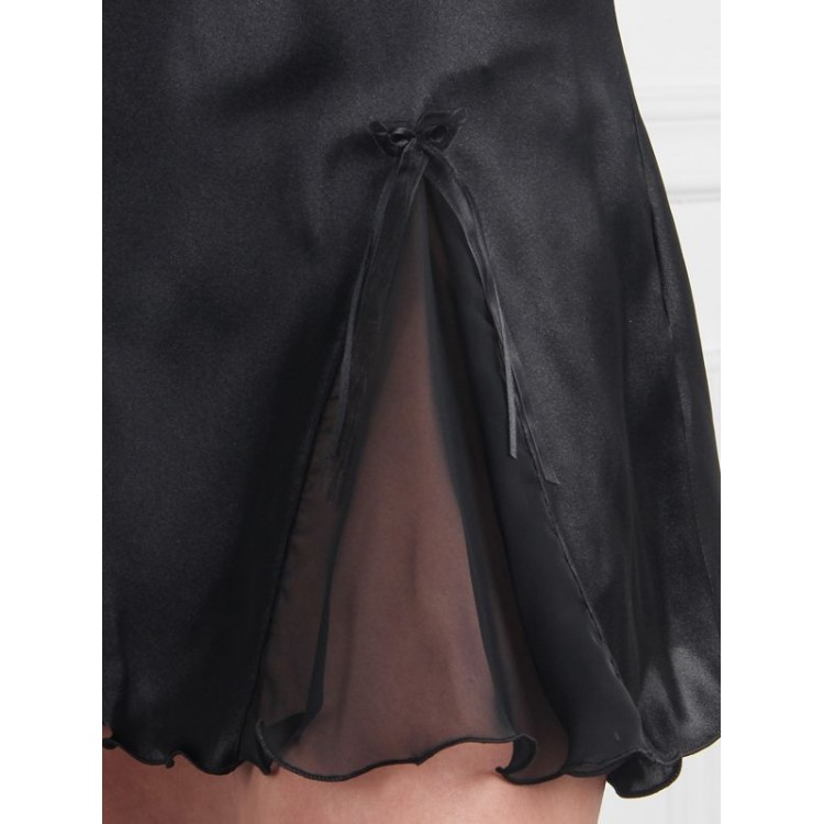 Короткая атласная сорочка 2502-black, Felisse