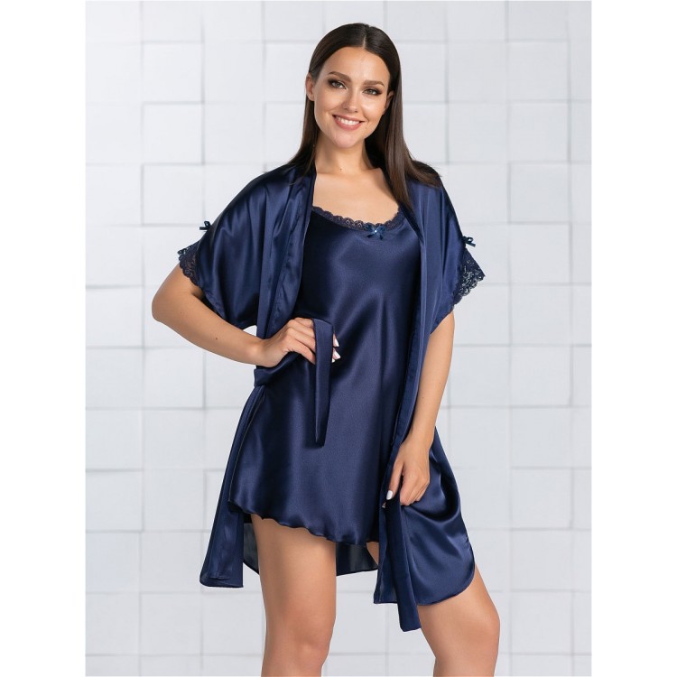 Короткий женский атласный халат 609-blue, Felisse