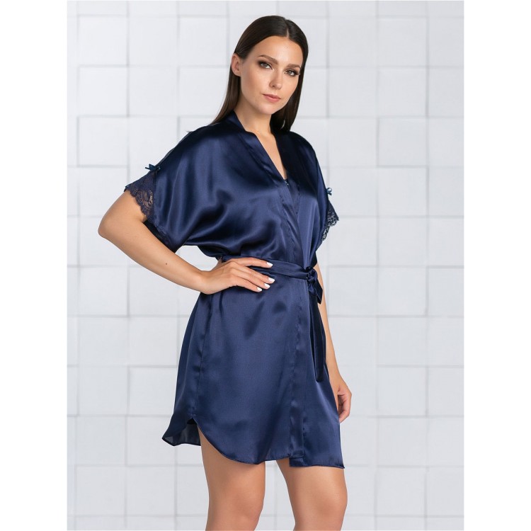 Короткий женский атласный халат 609-blue, Felisse