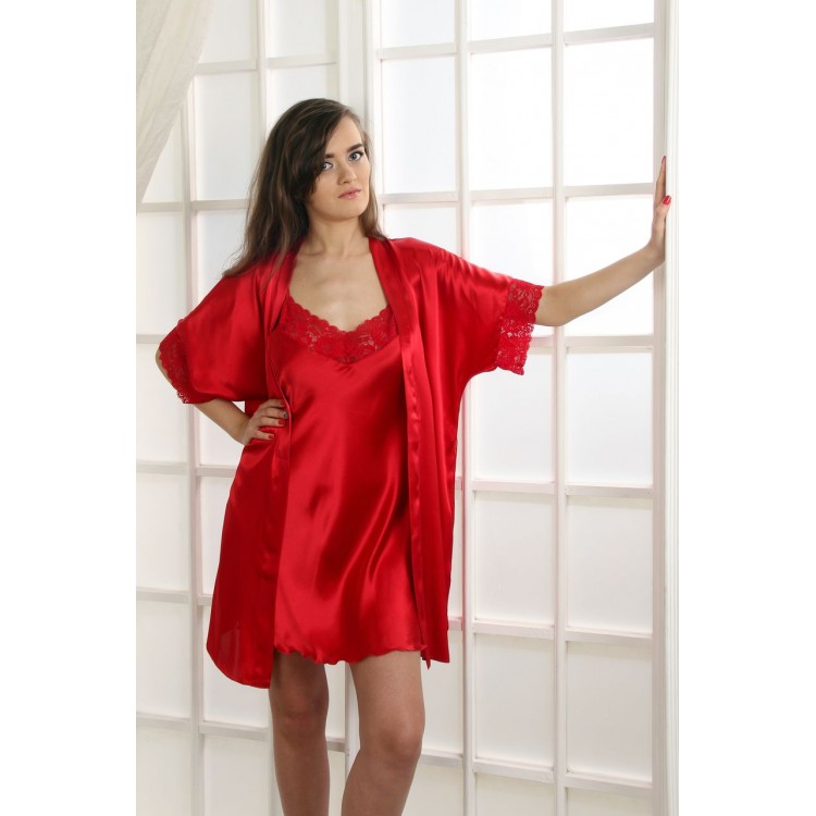 Женский атласный халат-кимоно 619-red, Felisse