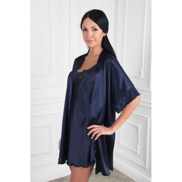 Женский атласный халат-кимоно 619-blue, Felisse